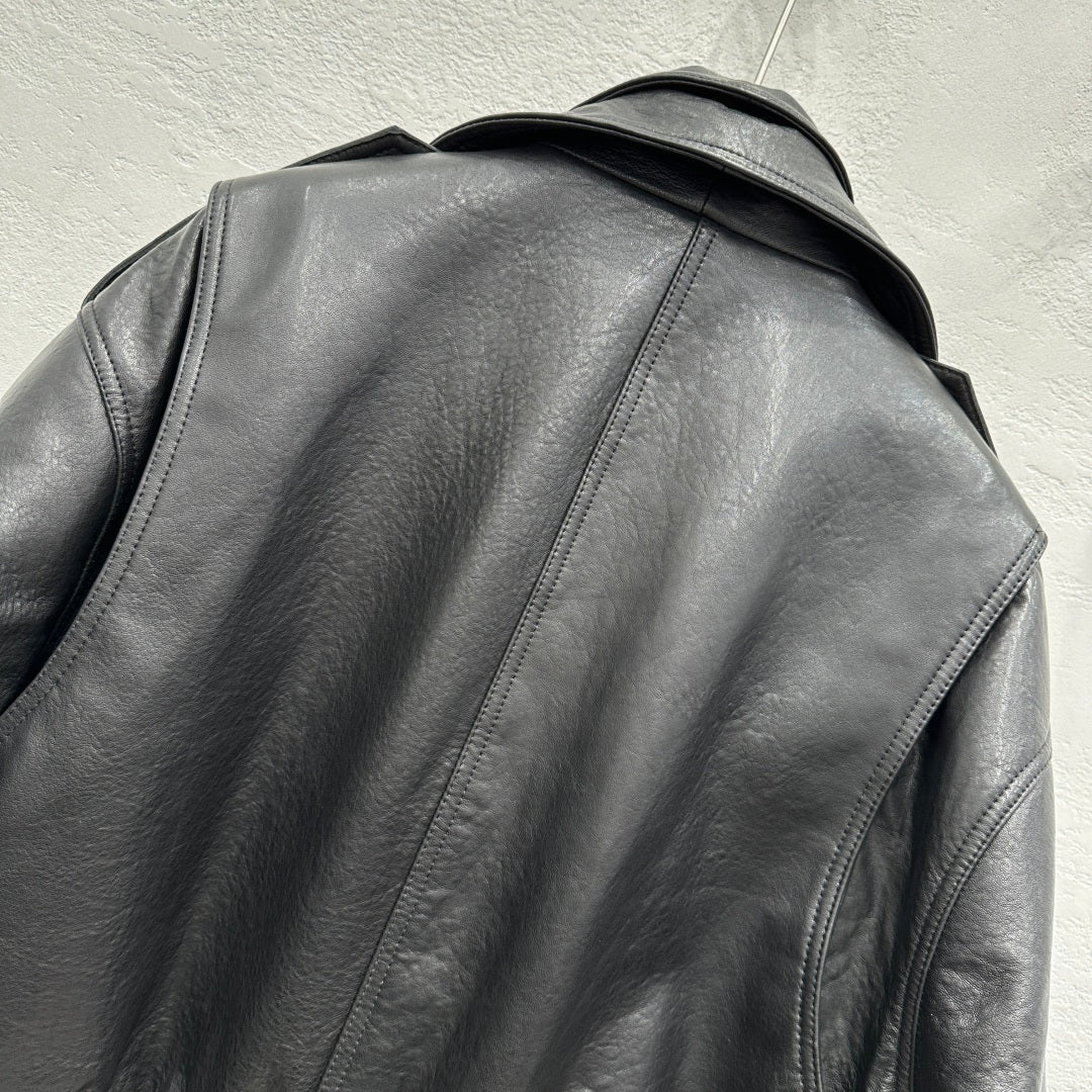 Early Spring Punk Bubble Leather Lambskin Motorcycle Jacket