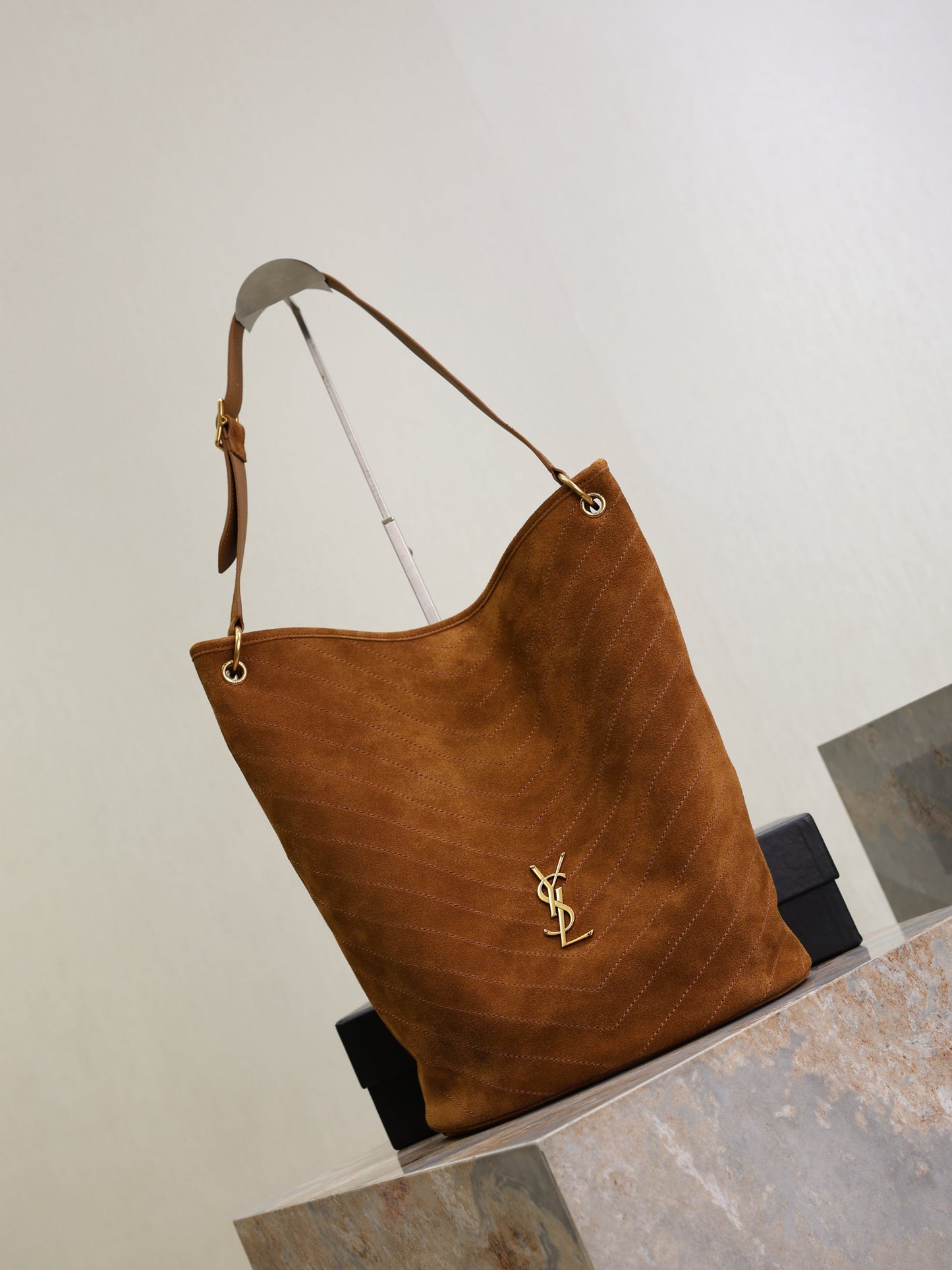 St Niki Suede Bucket Bag in Brown