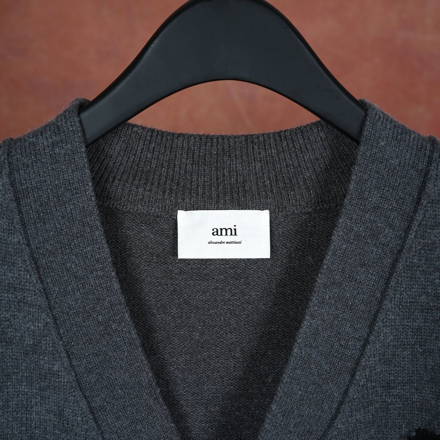 A Wool Black Heart V-Neck Knit Cardigan Unisex Loose Fit