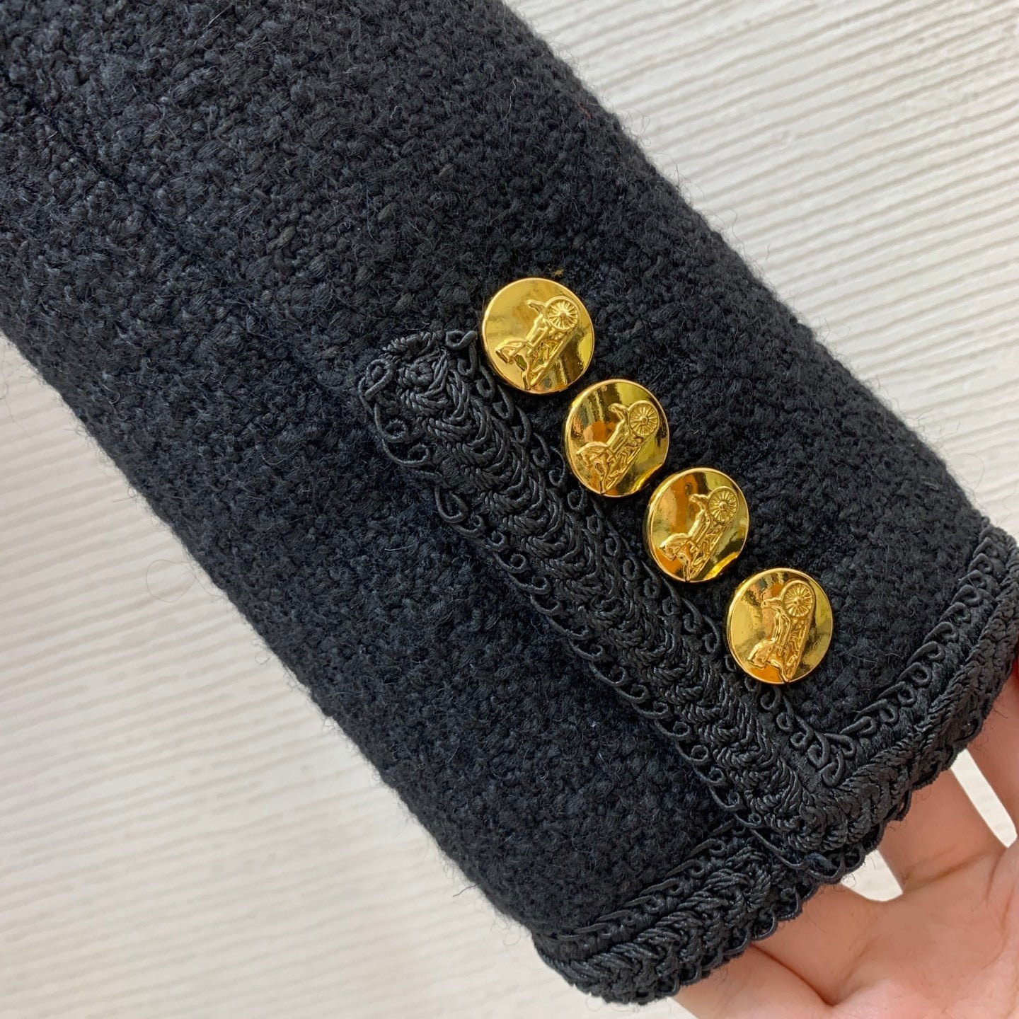 Black Round-Neck Short Jacket Gold Buttons