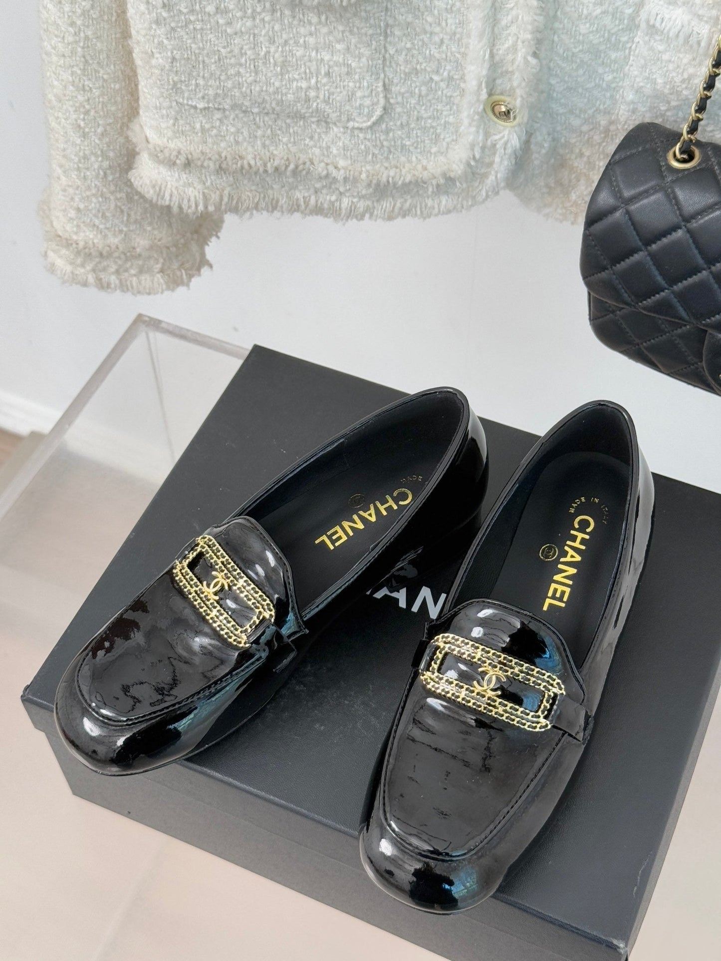 CH 25C Double C Chain Buckle Chunky Heel Loafers