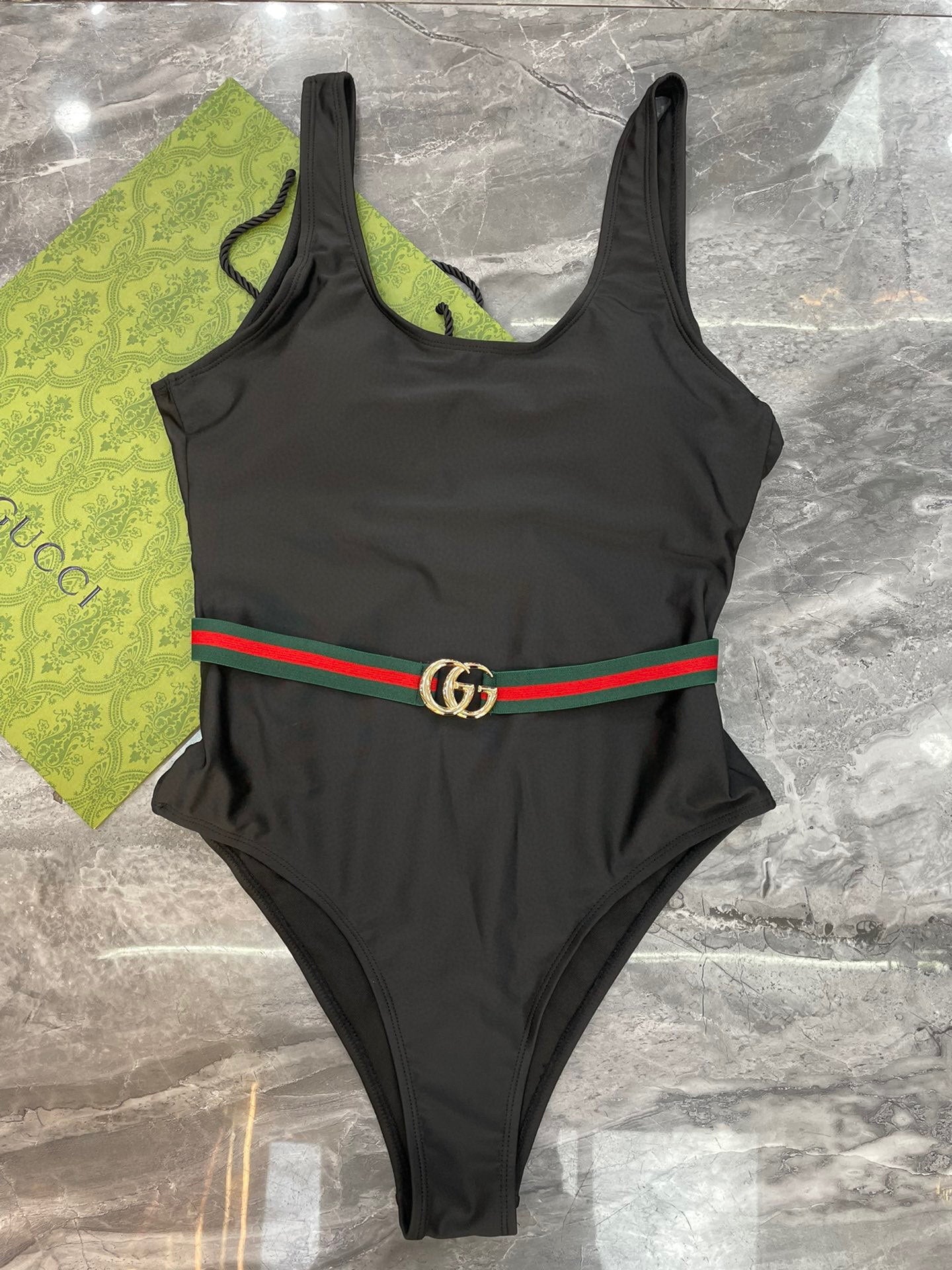 One-Piece Swimsuit Double G Belt Slimming & Stylish