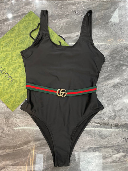 One-Piece Swimsuit Double G Belt Slimming & Stylish