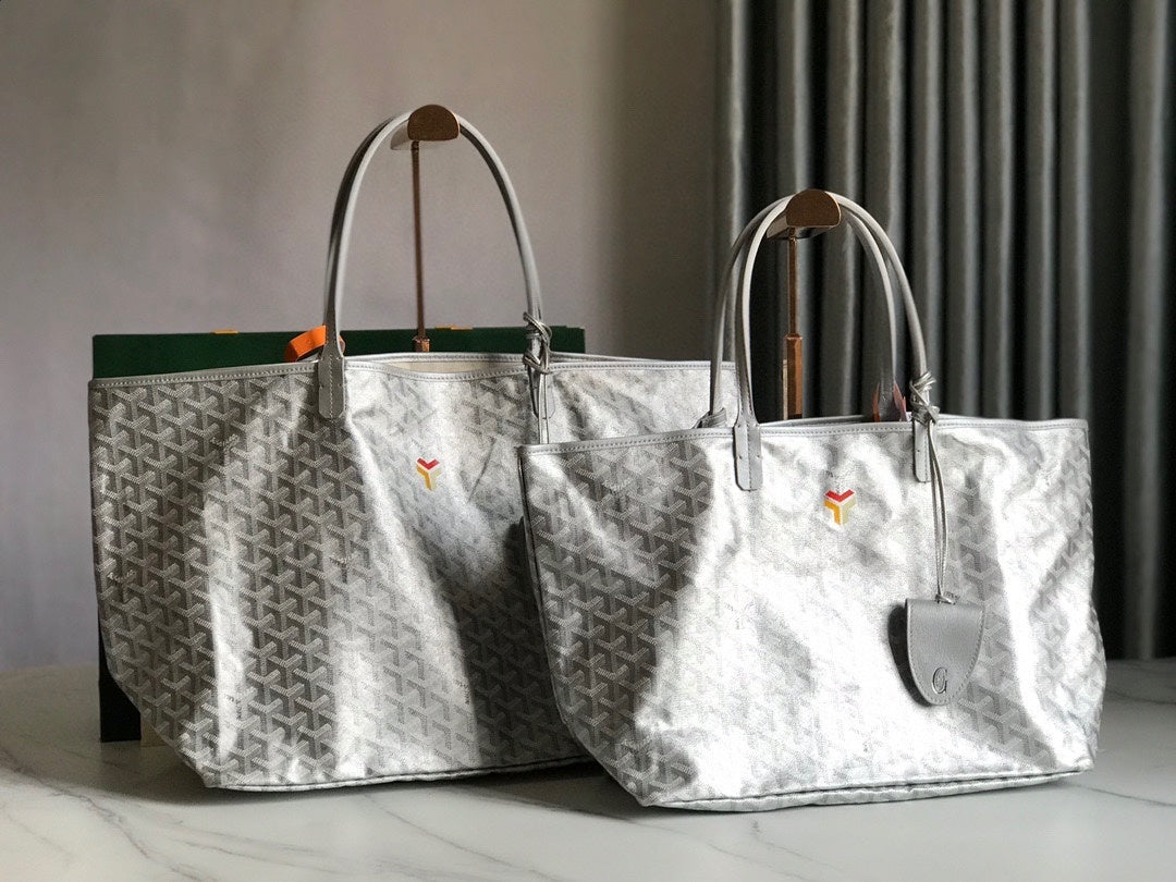 Goyard St. Louis GM Metallic Silver Goyardine Tote Bag