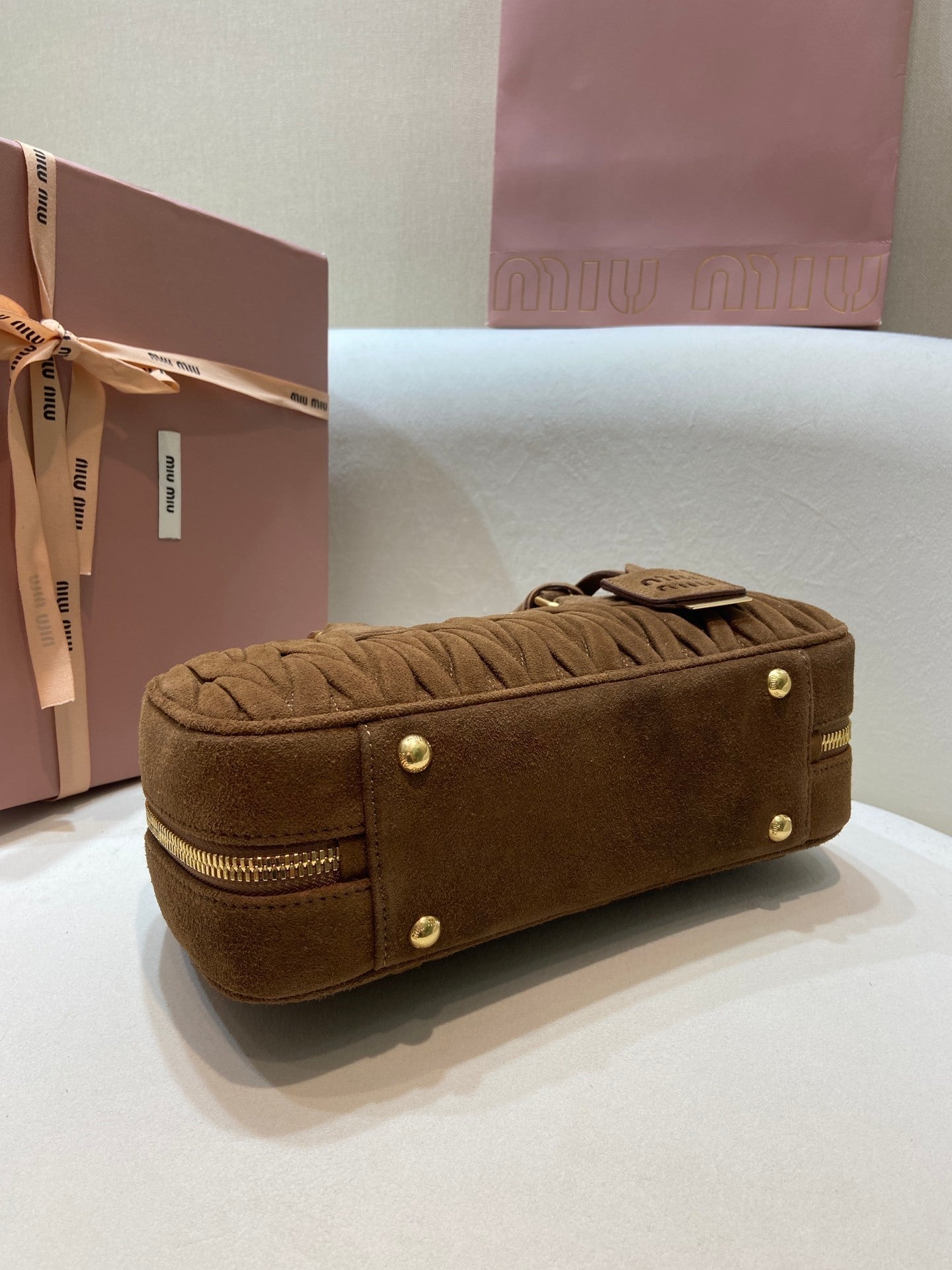 MM Arcadie Matelassé Suede Top Handle Bag