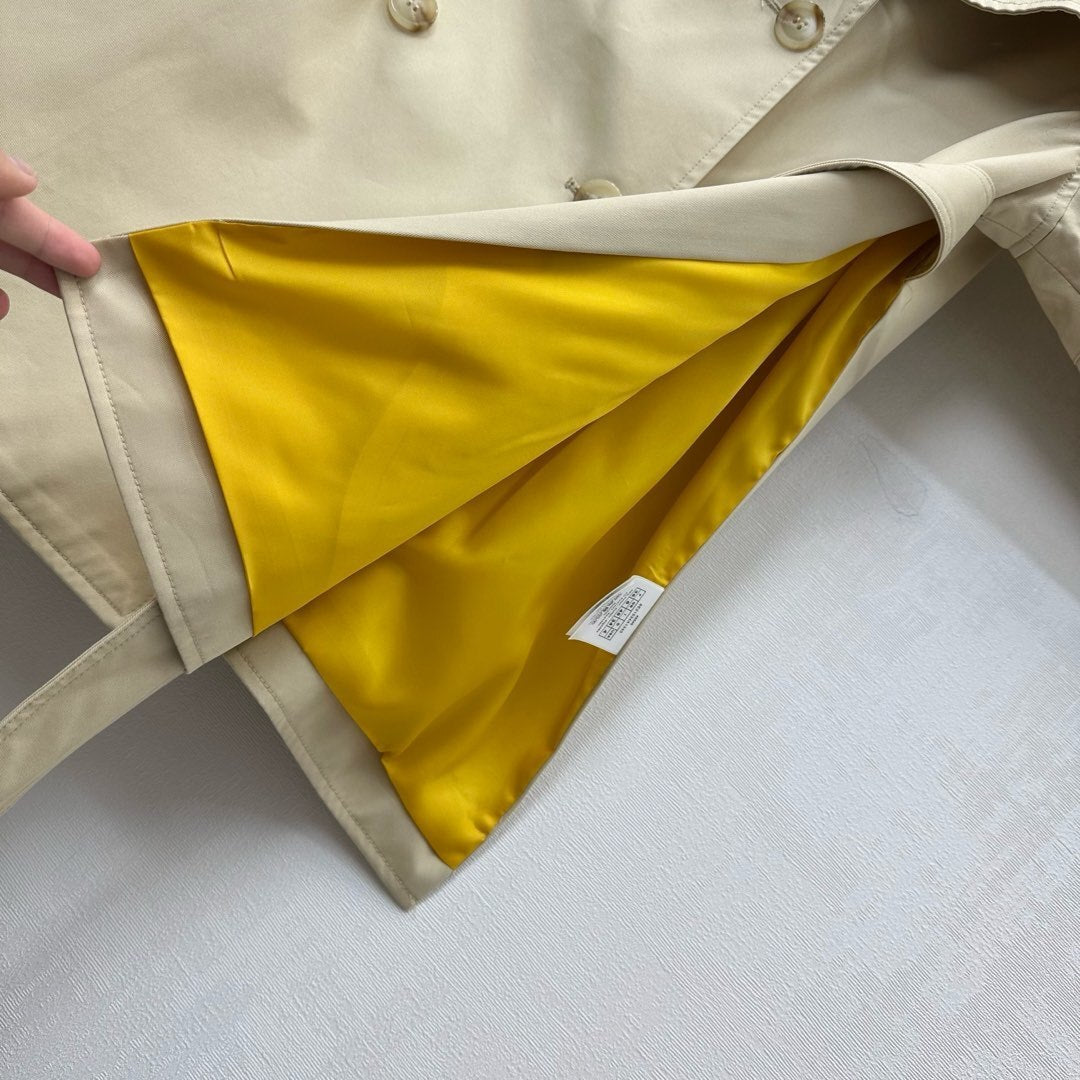 Beige Double-Breasted Cotton Trench Coat