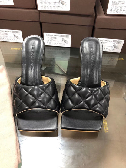 BV Women’s 2020 Spring Embroidered Sheepskin High-Heeled Slippers