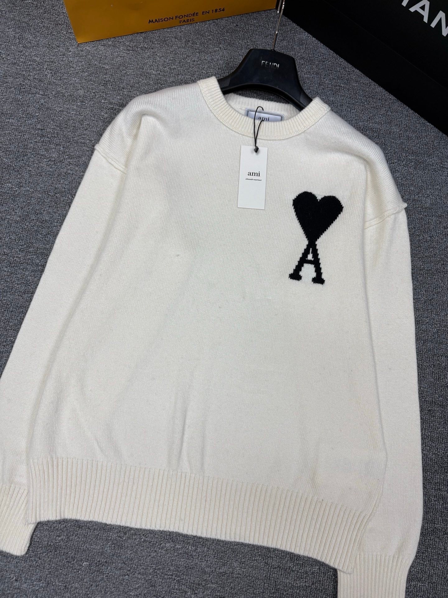 Winter Knit Crew Neck Pullover Heart & Letter A Jacquard