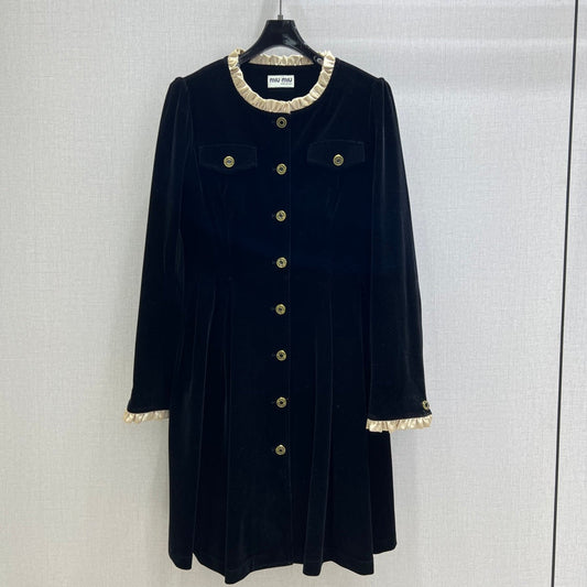Feiinvan Velvet-Feel Long Sleeve Button-Up Dress