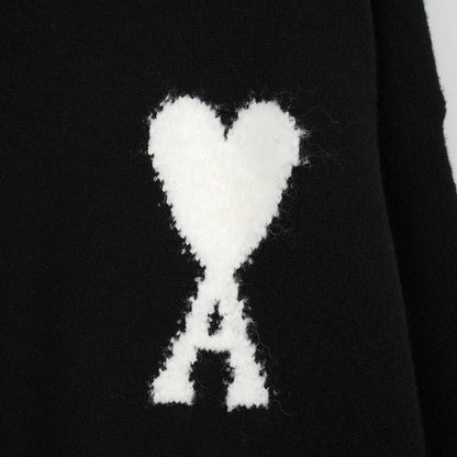 Ami Alpaca Wool White Heart Crew Neck Pullover
