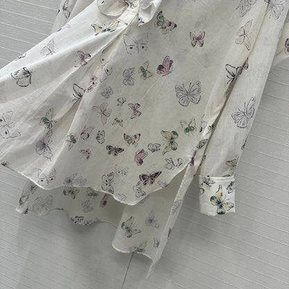 D Butterfly Print Silk-Cotton Shirt Early Spring