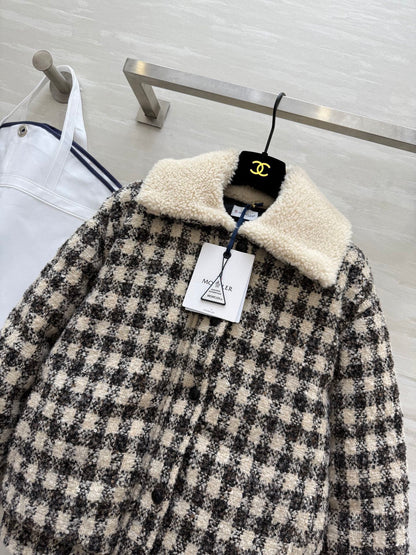 Black & White Checkered Tweed Bomber Jacket