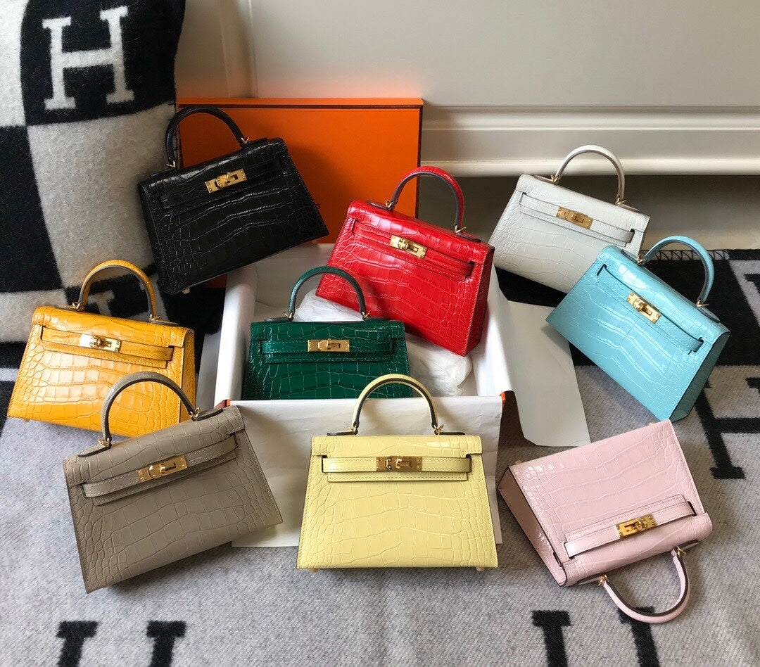 HM K Mini 20 Black Shiny Alligator Gold Hardware