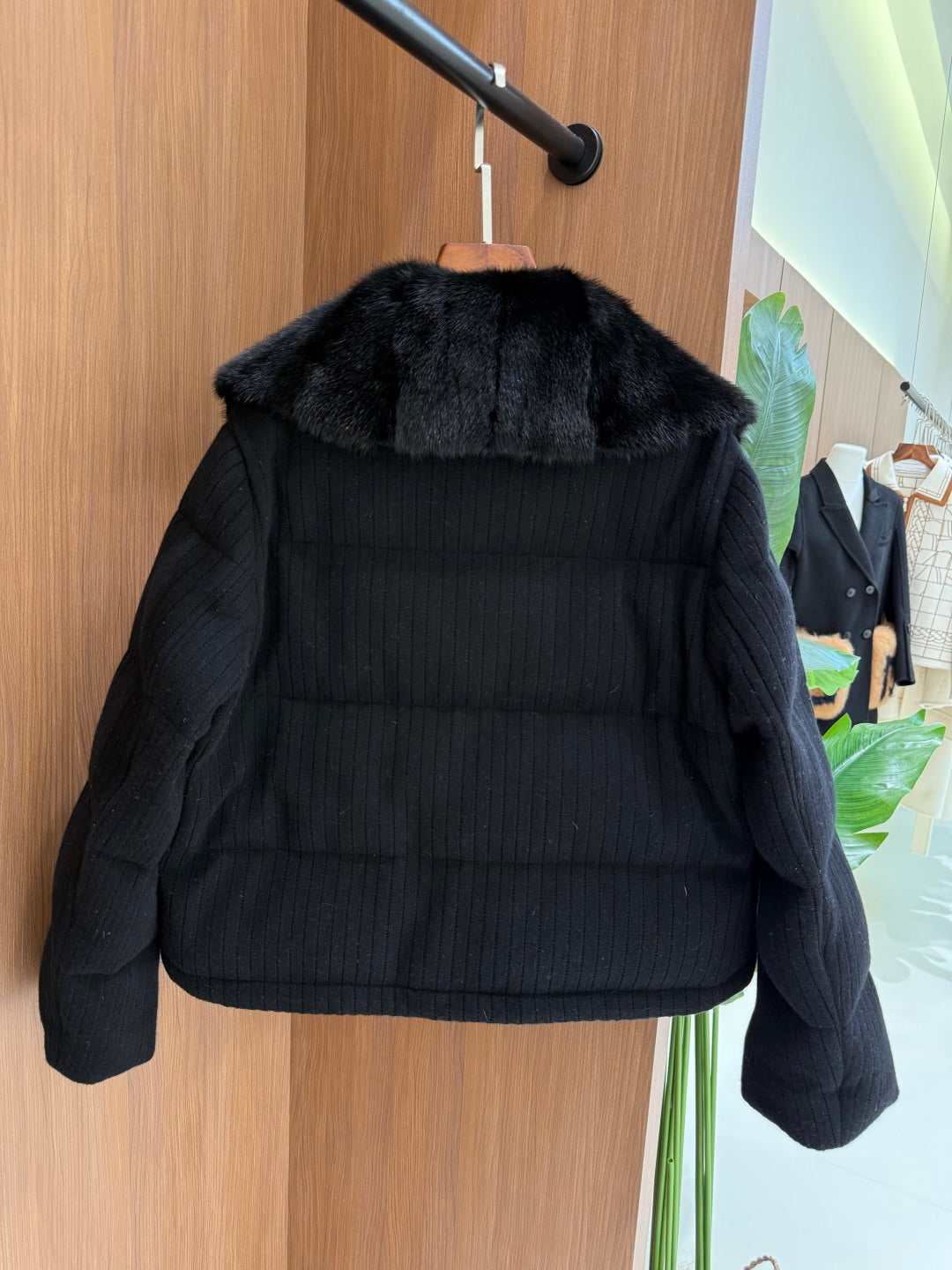 BC Mink Collar Cashmere Knit White Goose Down Jacket