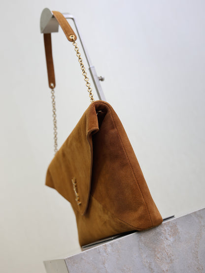 sl Cassandre Suede Pouch on Chain – Brown