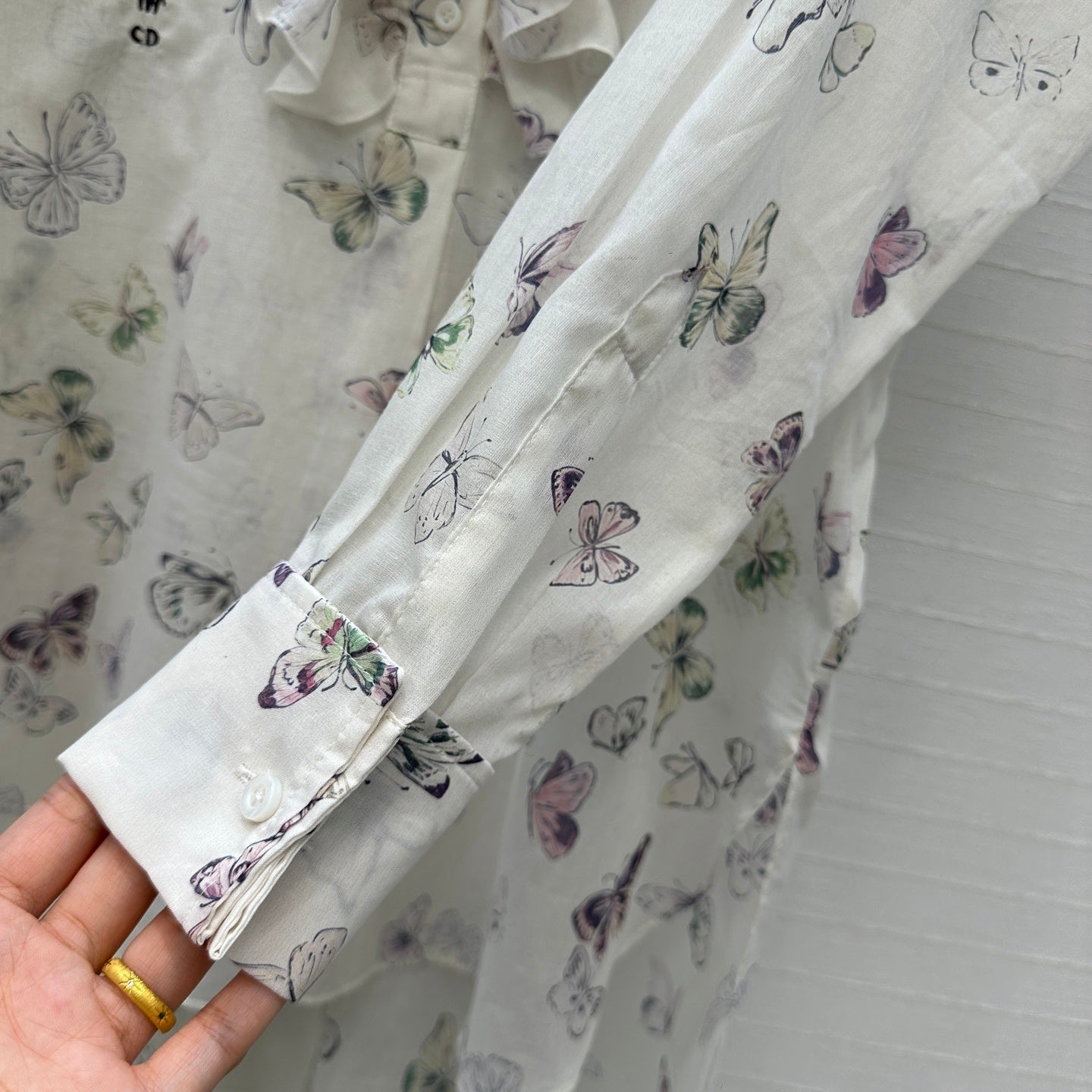 D Butterfly Print Silk-Cotton Shirt Early Spring