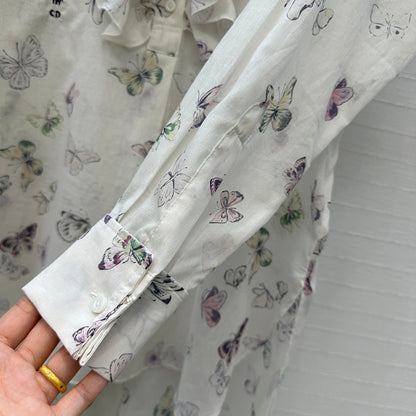 D Butterfly Print Silk-Cotton Shirt Early Spring
