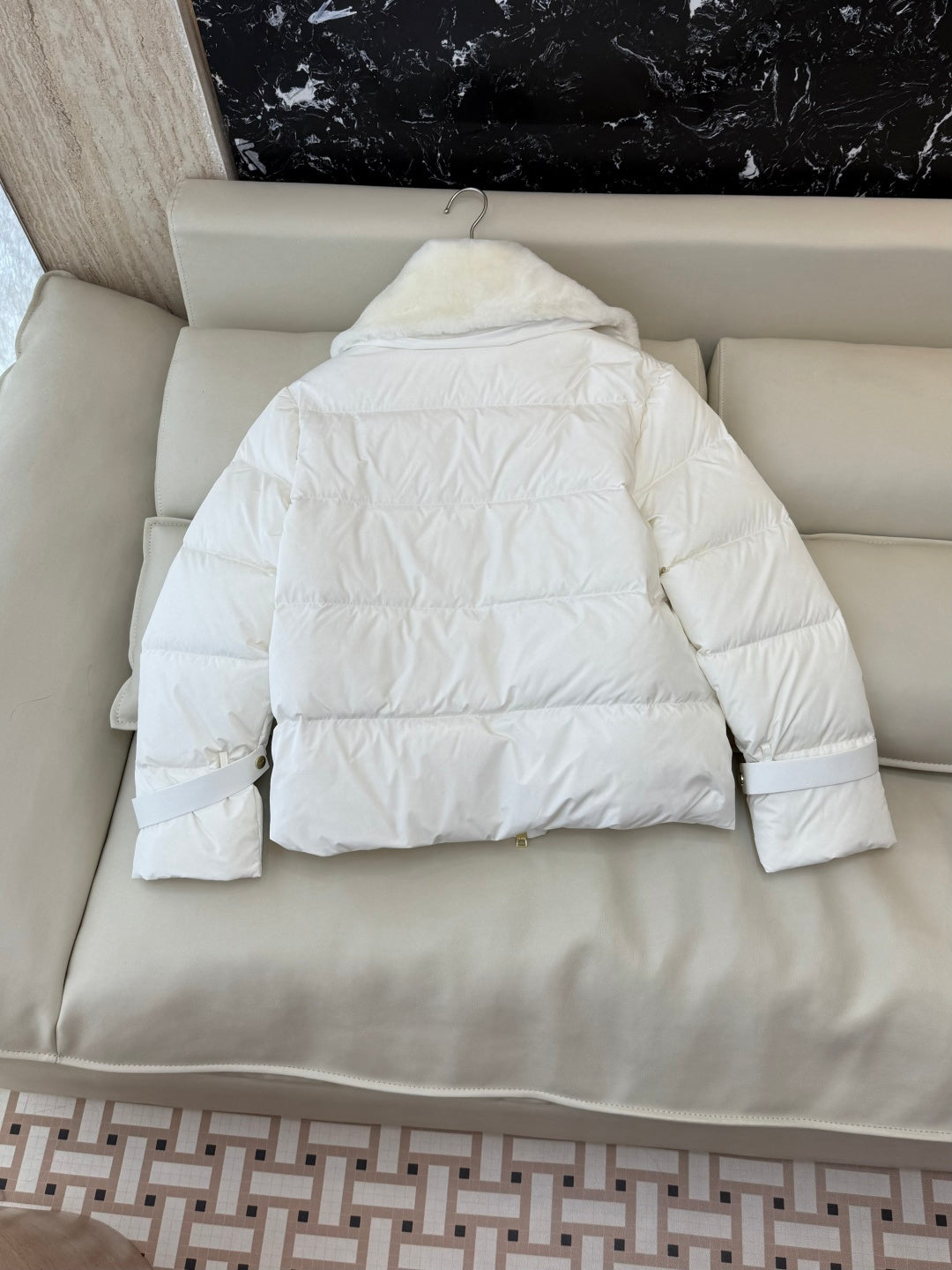 White Puffer Jacket with Luxurious Fur Collar