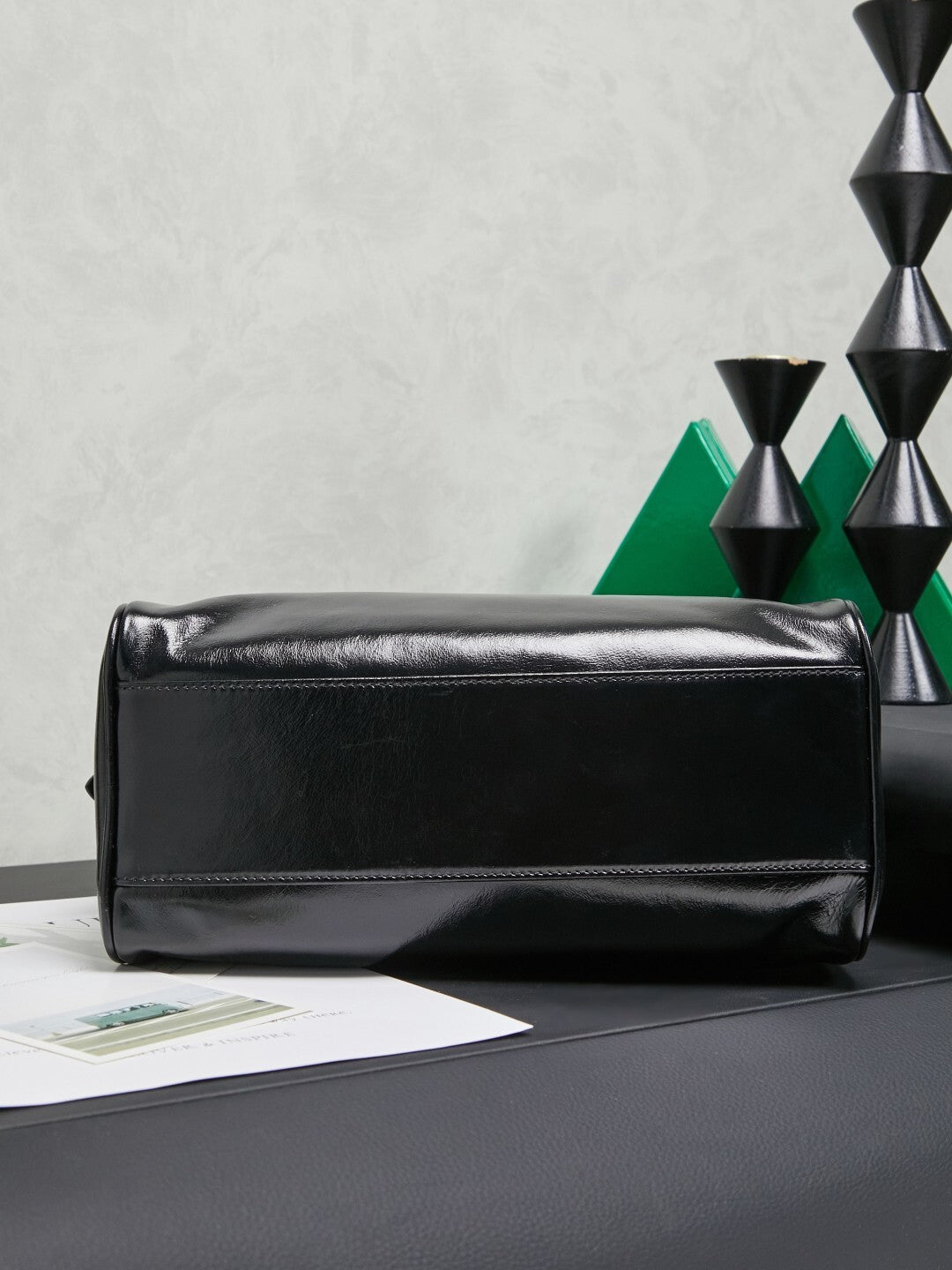 Women’s Black Leather Top-Handle Bag