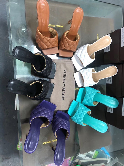 BV Women’s 2020 Spring Embroidered Sheepskin High-Heeled Slippers