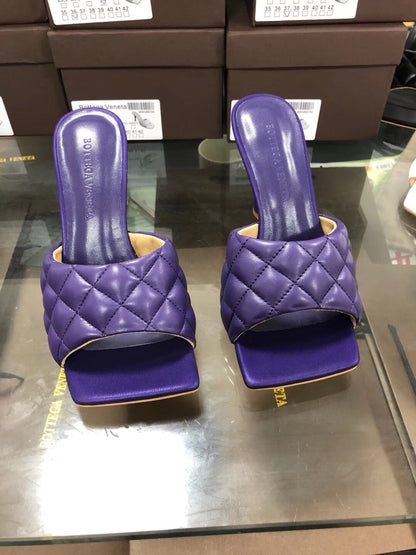 BV Women’s 2020 Spring Embroidered Sheepskin High-Heeled Slippers