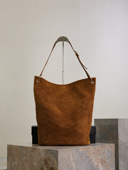 St Niki Suede Bucket Bag in Brown