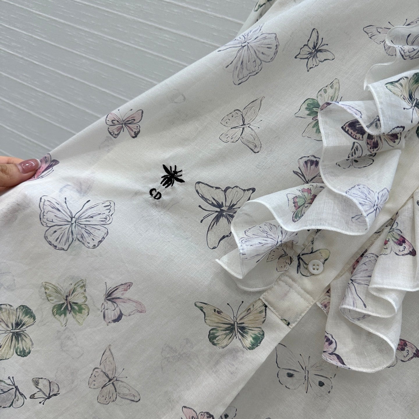 D Butterfly Print Silk-Cotton Shirt Early Spring