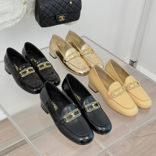 CH 25C Double C Chain Buckle Chunky Heel Loafers