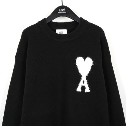 Ami Alpaca Wool White Heart Crew Neck Pullover