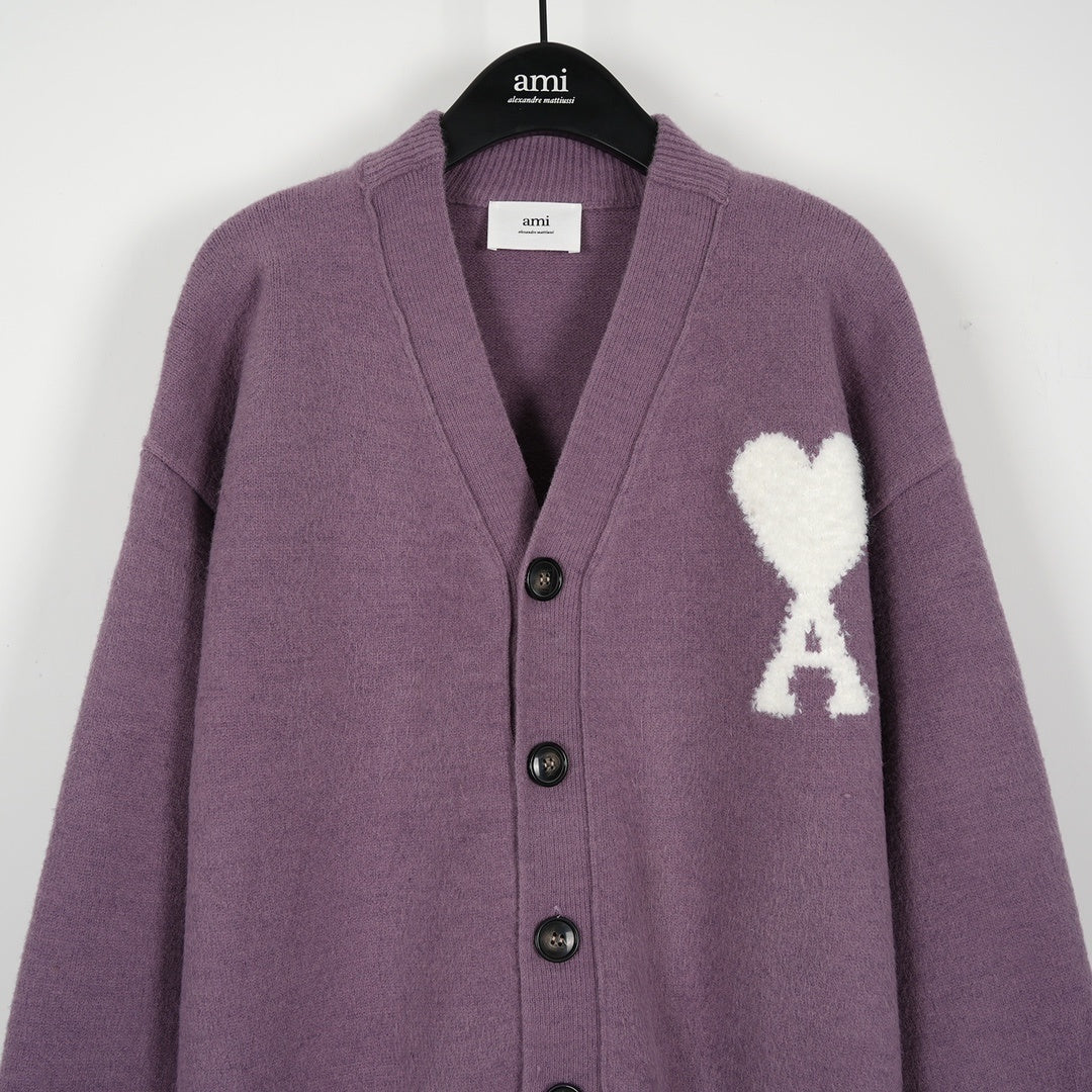 A Alpaca Wool White Heart Cardigan Unisex Loose Fit