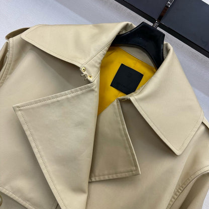 Beige Double-Breasted Cotton Trench Coat