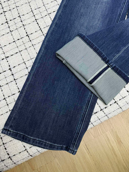 Triomphe Logo Straight-Leg Jeans Retro Style & Frayed Pockets