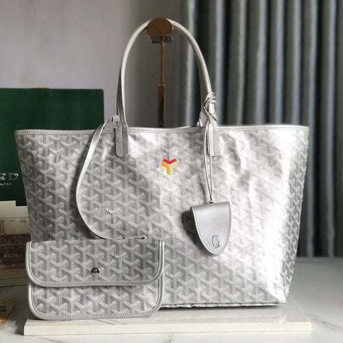 Goyard St. Louis GM Metallic Silver Goyardine Tote Bag